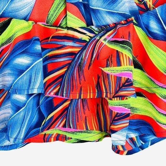 New-shop17 Two Pc Set Tropical Multi color, Ruffled Top Wide Leg Neck Tie Pants - Picture 12 of 16